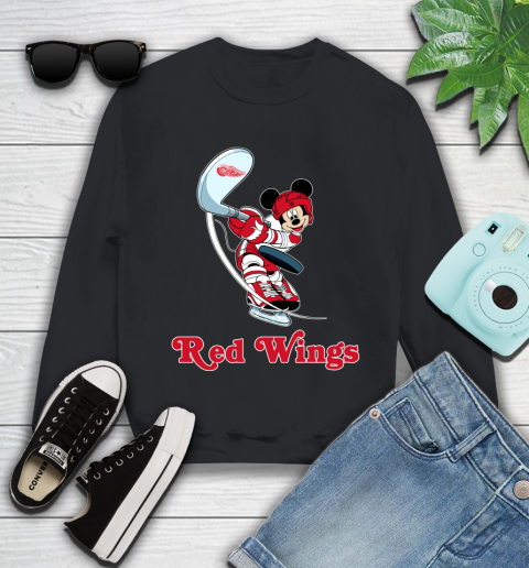 NHL Hockey Detroit Red Wings Cheerful Mickey Mouse Shirt Youth Sweatshirt
