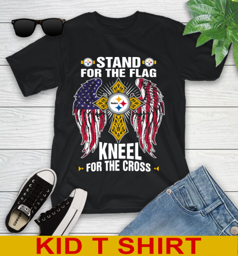 NFL Football Pittsburgh Steelers Stand For Flag Kneel For The Cross Shirt Youth T-Shirt