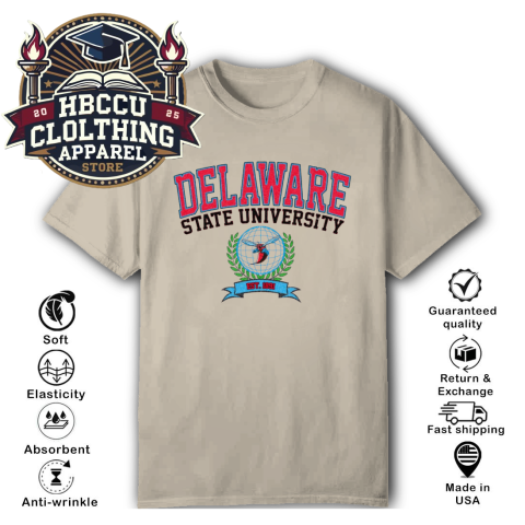 Delaware State University Pirate DSU HBCU T-Shirt 0v2g delaware state university pirate dsu hbcu classic t shirt 2 front sand HBCU Clothing Apparel