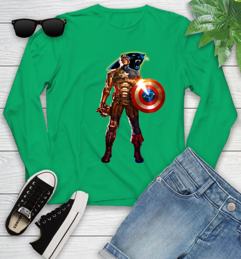 NFL Captain America Marvel Avengers Endgame Football Sports Carolina Panthers Youth Long Sleeve 6