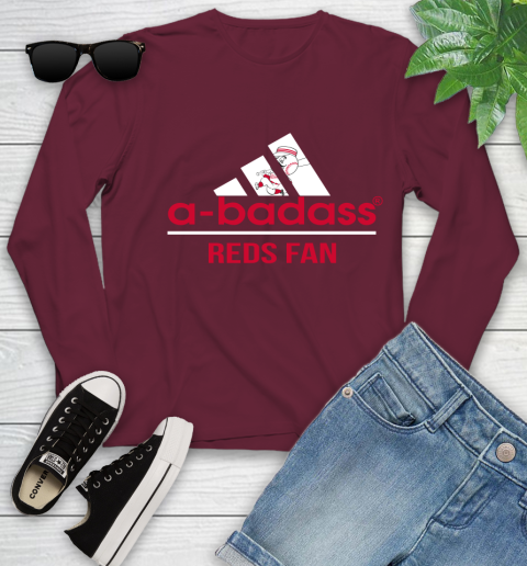 MLB A Badass Cincinnati Reds Fan Adidas Baseball Sports Youth Long Sleeve 6