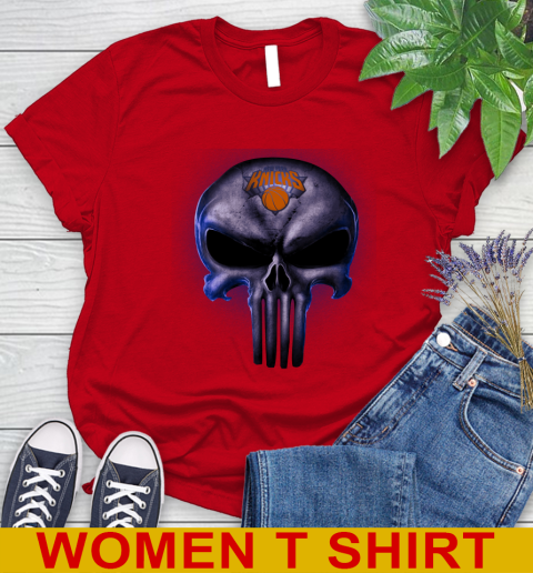 New York Knicks NBA Basketball Punisher Skull Sports Women's T-Shirt 11