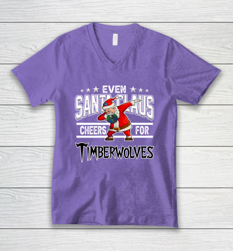 Minnesota Timberwolves Even Santa Claus Cheers For Christmas NBA V-Neck T-Shirt 8
