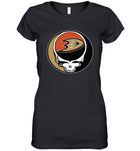 Anaheim Ducks Grateful Dead Steal Your Face Hockey Nhl Shirts Women V-Neck T-Shirt