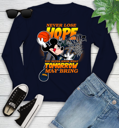Utah Jazz NBA Basketball Mickey Disney Never Lose Hope Youth Long Sleeve 2