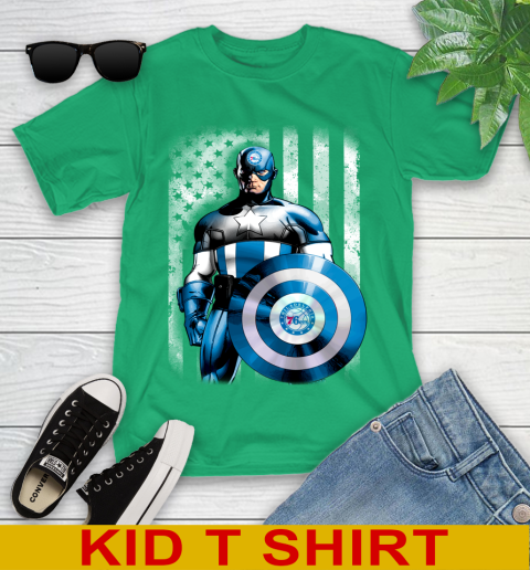 Philadelphia 76ers NBA Basketball Captain America Marvel Avengers American Flag Shirt Youth T-Shirt 7