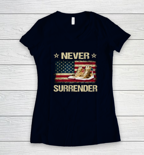 Never Surrender Gold Sneakers Pro Trump 2024 Women's V-Neck T-Shirt 2