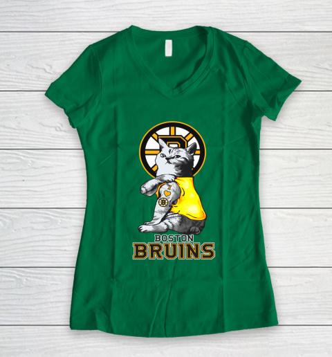 NHL My Cat Loves Boston Bruins Hockey Women's V-Neck T-Shirt 3