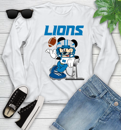 NFL Detroit Lions Mickey Mouse Disney Super Bowl Football T Shirt Youth Long Sleeve