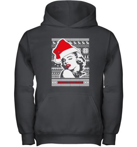 Merry Kissmas Ugly Christmas Slouchy Off Shoulder Oversized Youth Hoodie