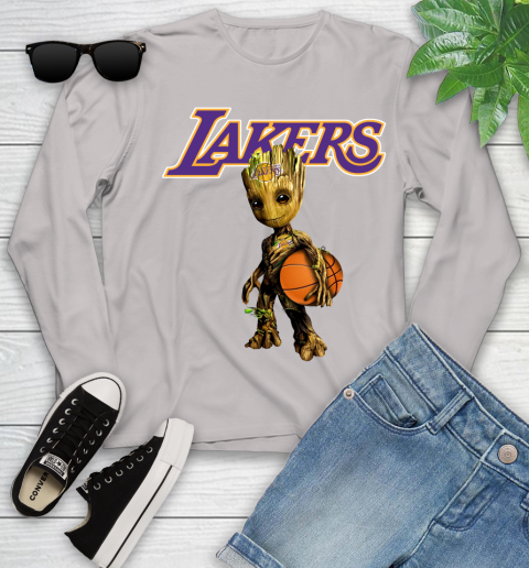 Los Angeles Lakers NBA Basketball Groot Marvel Guardians Of The Galaxy Youth Long Sleeve 12