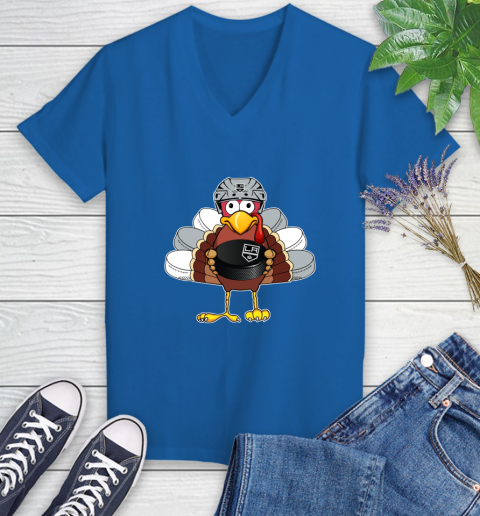 Los Angeles Kings Turkey Thanksgiving Day Women's V-Neck T-Shirt 10