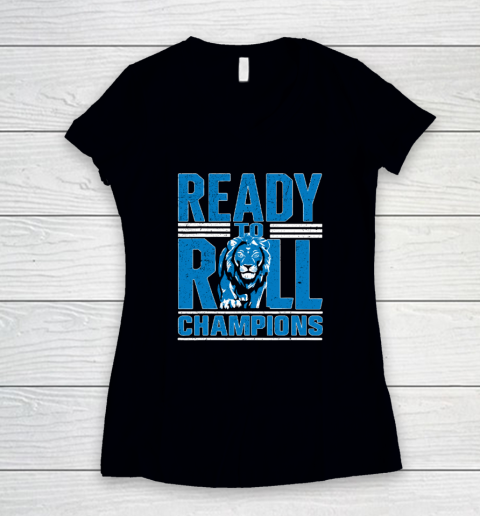 Detroit Ready To Roll Funny Lion Graphic Women's V-Neck T-Shirt