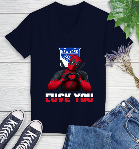 NHL New York Rangers Deadpool Love You Fuck You Hockey Sports Women's V-Neck T-Shirt 2