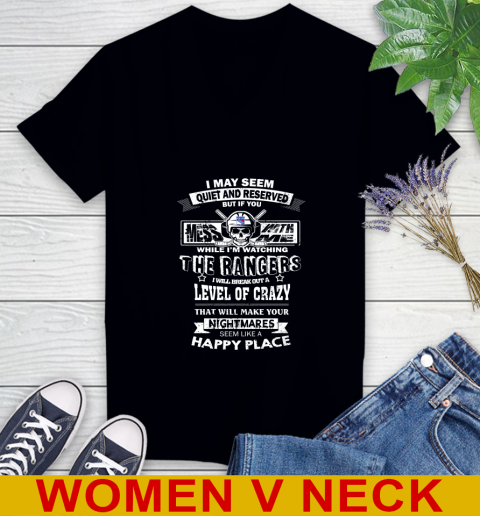 New York Rangers NHL Hockey If You Mess With Me While I'm Watching My Team Women's V-Neck T-Shirt