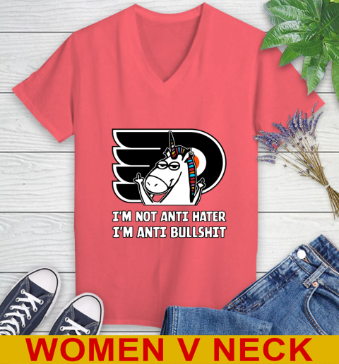 Philadelphia Flyers NHL Hockey Unicorn I'm Not Anti Hater I'm Anti Bullshit Women's V-Neck T-Shirt 8 Philadelphia Flyers NHL Hockey Unicorn I'm Not Anti Hater I'm Anti Bullshit Women's V-Neck T-Shirt - Image 8