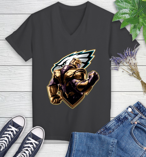 NFL Thanos Avengers Endgame Football Sports Philadelphia Eagles Women's V-Neck T-Shirt 8