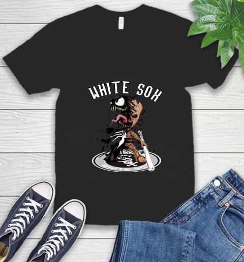 MLB Chicago White Sox Baseball Venom Groot Guardians Of The Galaxy V-Neck T-Shirt 2
