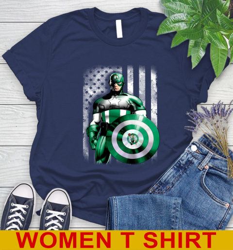 Boston Celtics NBA Basketball Captain America Marvel Avengers American Flag Shirt Women's T-Shirt 12