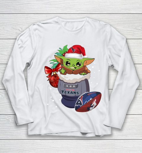 Houston Texans Christmas Baby Yoda Star Wars Funny Happy NFL Youth Long Sleeve 2