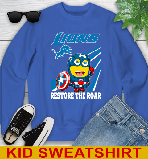 NFL Football Detroit Lions Captain America Marvel Avengers Minion Shirt Youth Sweatshirt 6