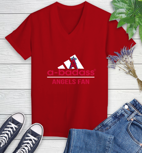 MLB A Badass Los Angeles Angels Fan Adidas Baseball Sports Women s V Neck T Shirt Tee For Sports