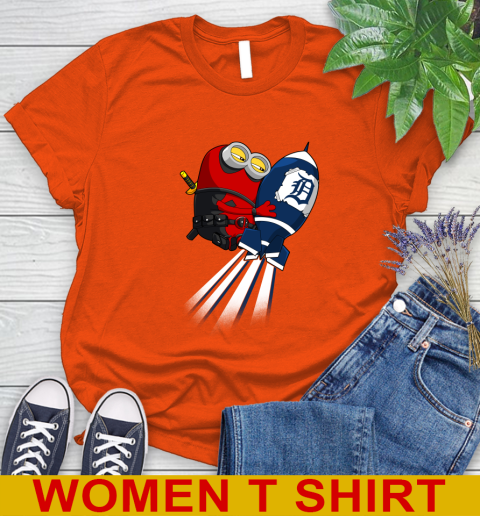 MLB Baseball Detroit Tigers Deadpool Minion Marvel Shirt Women's T-Shirt 3