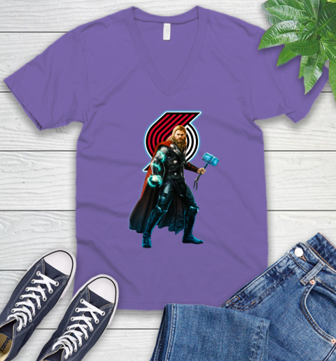 NBA Thor Avengers Endgame Basketball Portland Trail Blazers V-Neck T-Shirt 9