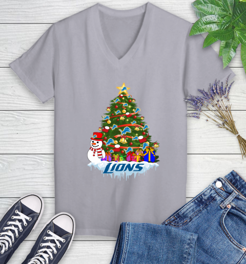 Detroit Lions Merry Christmas NFL Football Sports Women's V-Neck T-Shirt 4