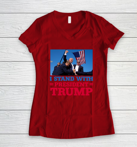 Trump Shot Shirt I Stand With President Trump Women's V-Neck T-Shirt 6