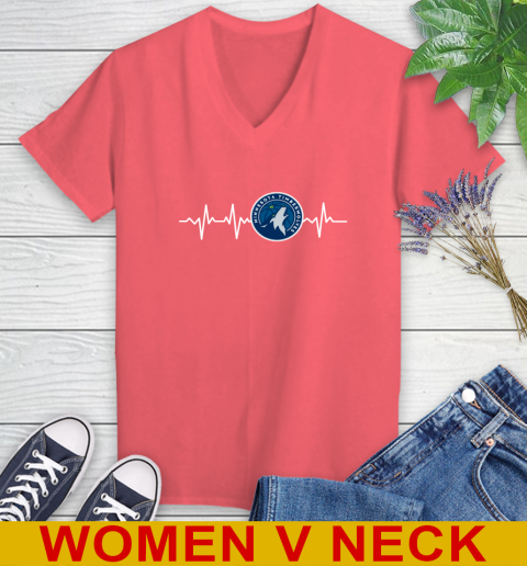 Minnesota Timberwolves NBA Basketball Heart Beat Shirt Women's V-Neck T-Shirt 6