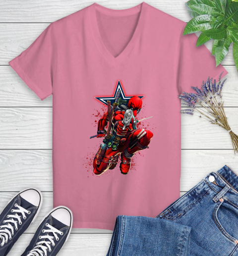 NFL Deadpool Marvel Comics Sports Football Dallas Cowboys Women's V-Neck T-Shirt 13