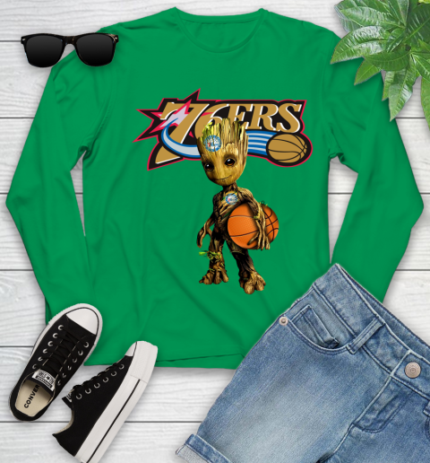 Philadelphia 76ers NBA Basketball Groot Marvel Guardians Of The Galaxy Youth Long Sleeve 6