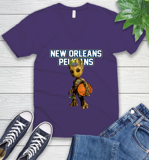 New Orleans Pelicans NBA Basketball Groot Marvel Guardians Of The Galaxy V-Neck T-Shirt 10