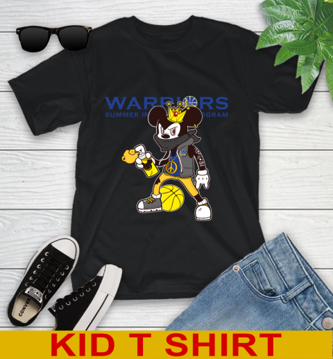 Golden State Warriors NBA Basketball Mickey Peace Sign Sports Youth T-Shirt 2
