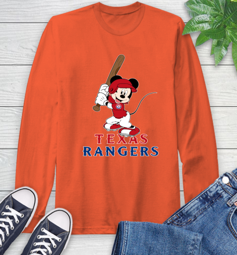 MLB Baseball Texas Rangers Cheerful Mickey Mouse Shirt Long Sleeve T-Shirt 5