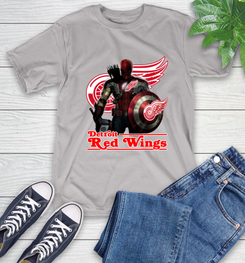 NHL Captain America Thor Spider Man Hawkeye Avengers Endgame Hockey Detroit Red Wings T-Shirt 12