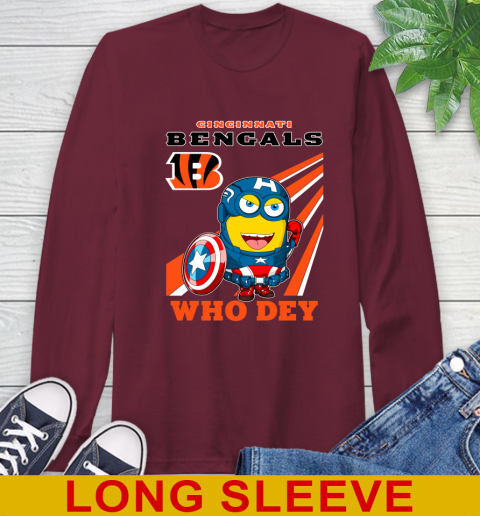 NFL Football Cincinnati Bengals Captain America Marvel Avengers Minion Shirt Long Sleeve T-Shirt 7