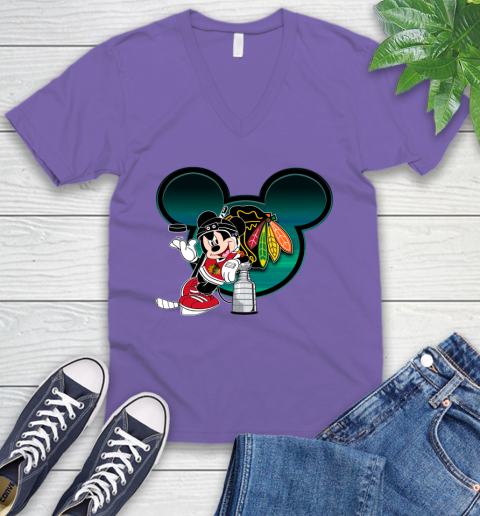 NHL Chicago Blackhawks Stanley Cup Mickey Mouse Disney Hockey T Shirt V-Neck T-Shirt 10