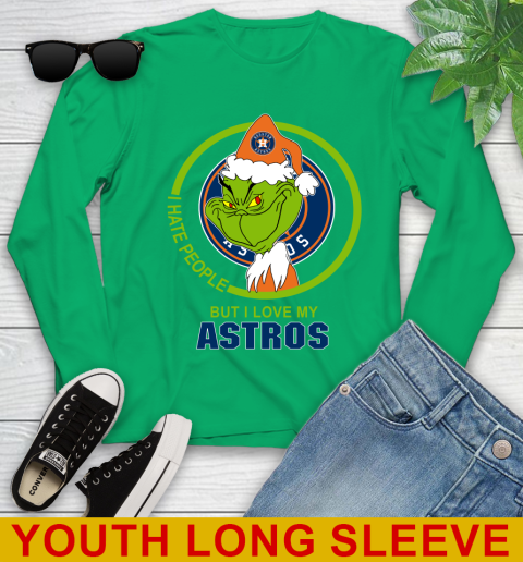 Houston Astros MLB Christmas Grinch I Hate People But I Love My Favorite Baseball Team Youth Long Sleeve 7