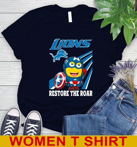 NFL Football Detroit Lions Captain America Marvel Avengers Minion Shirt Women's T-Shirt 2
