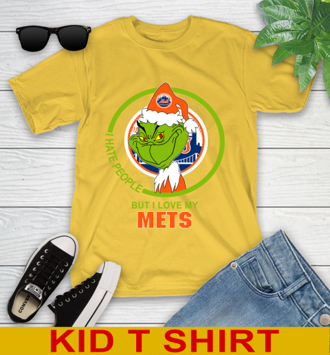 New York Mets MLB Christmas Grinch I Hate People But I Love My Favorite Baseball Team Youth T-Shirt 8