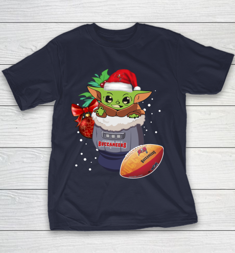 Tampa Bay Buccaneers Christmas Baby Yoda Star Wars Funny Happy NFL Youth T-Shirt 4