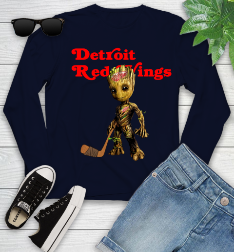 Detroit Red Wings NHL Hockey Groot Marvel Guardians Of The Galaxy Youth Long Sleeve 3