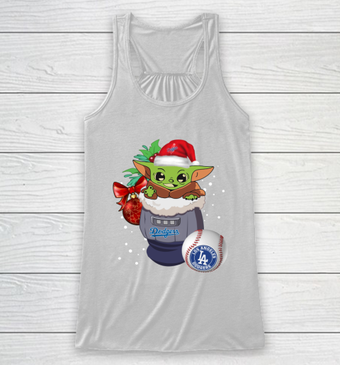 Los Angeles Dodgers Christmas Baby Yoda Star Wars Funny Happy MLB Racerback Tank 2