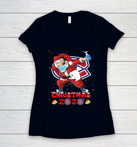 Montreal Canadiens Funny Santa Claus Dabbing Christmas 2020 NHL Women's V-Neck T-Shirt 2