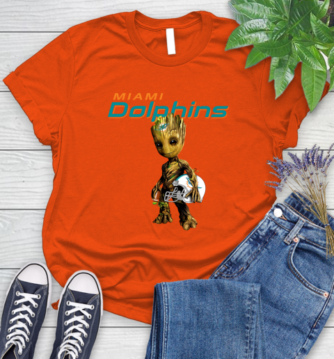 Miami Dolphins NFL Football Groot Marvel Guardians Of The Galaxy Women's T-Shirt 4