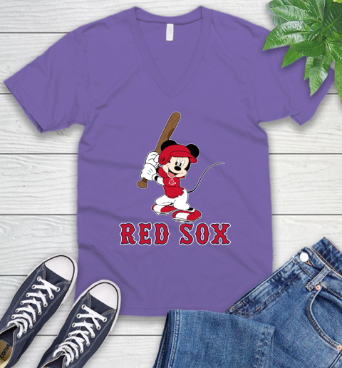 MLB Baseball Boston Red Sox Cheerful Mickey Mouse Shirt V-Neck T-Shirt 9