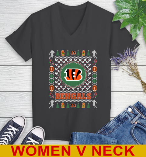 Cincinnati Bengals Merry Christmas NFL Football Loyal Fan Women's V-Neck T-Shirt 8