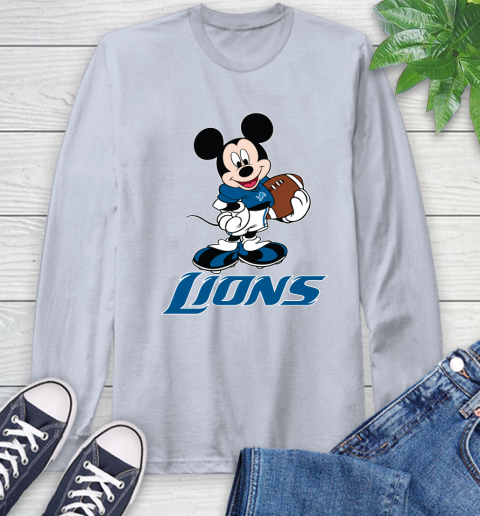 NFL Football Detroit Lions Cheerful Mickey Mouse Shirt Long Sleeve T-Shirt 6